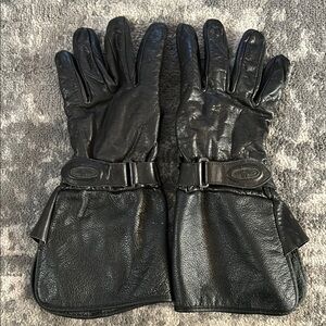 LG Motorcycle Black Leather Gauntlet Gloves with Adjustable Wrist Tabs